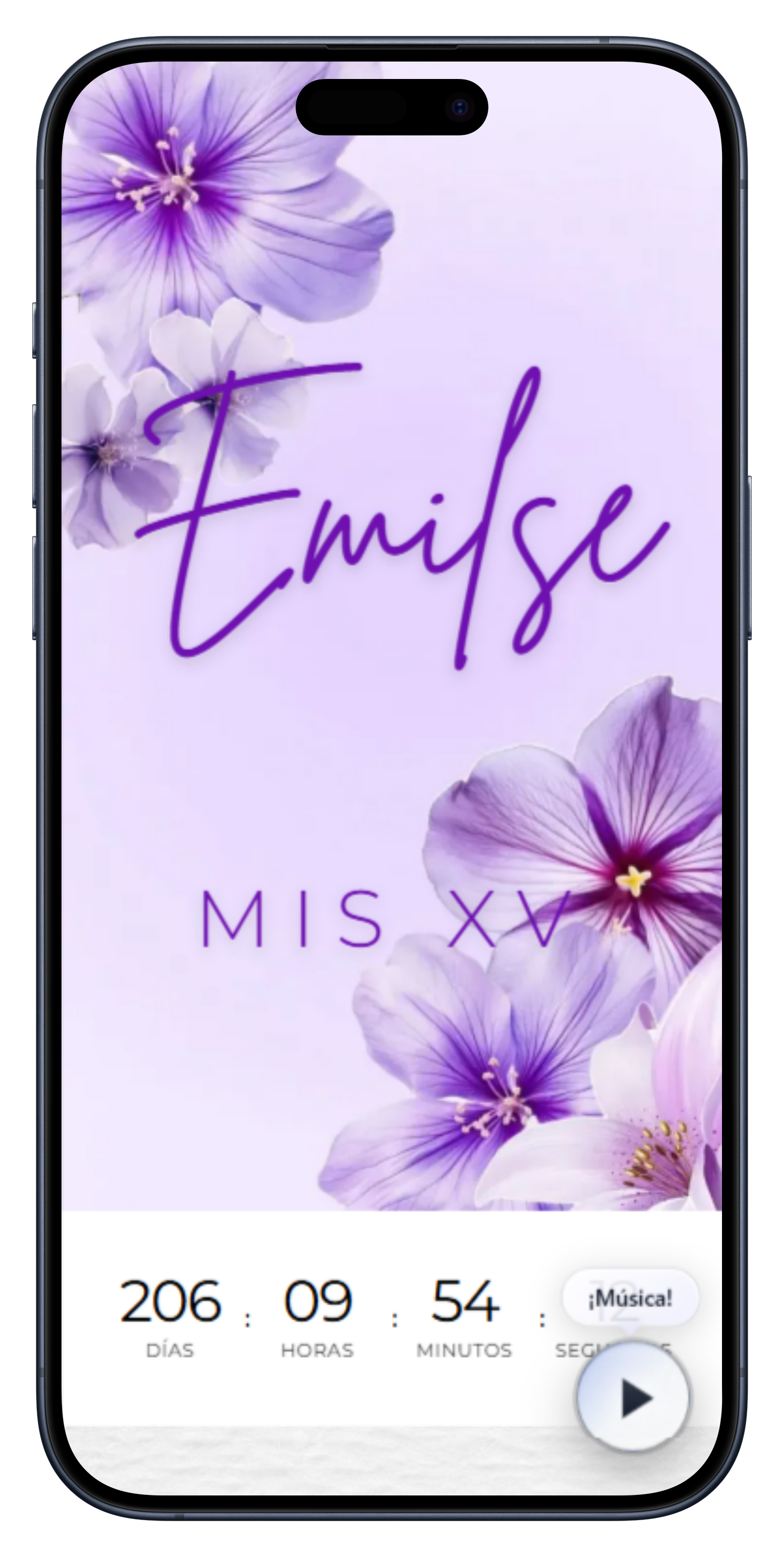 Mockup invitación digital en iPhone trasero